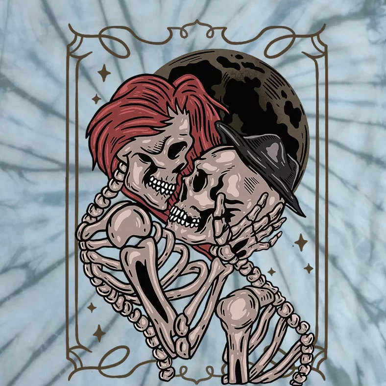 The Lovers Tarot Card Moon Goth Skeleton Gothic Skull Occult Tie-Dye T-Shirt