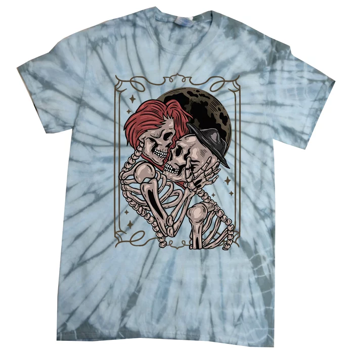 The Lovers Tarot Card Moon Goth Skeleton Gothic Skull Occult Tie-Dye T-Shirt