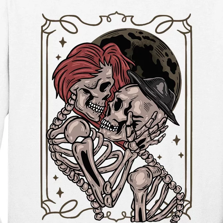 The Lovers Tarot Card Moon Goth Skeleton Gothic Skull Occult Tall Long Sleeve T-Shirt