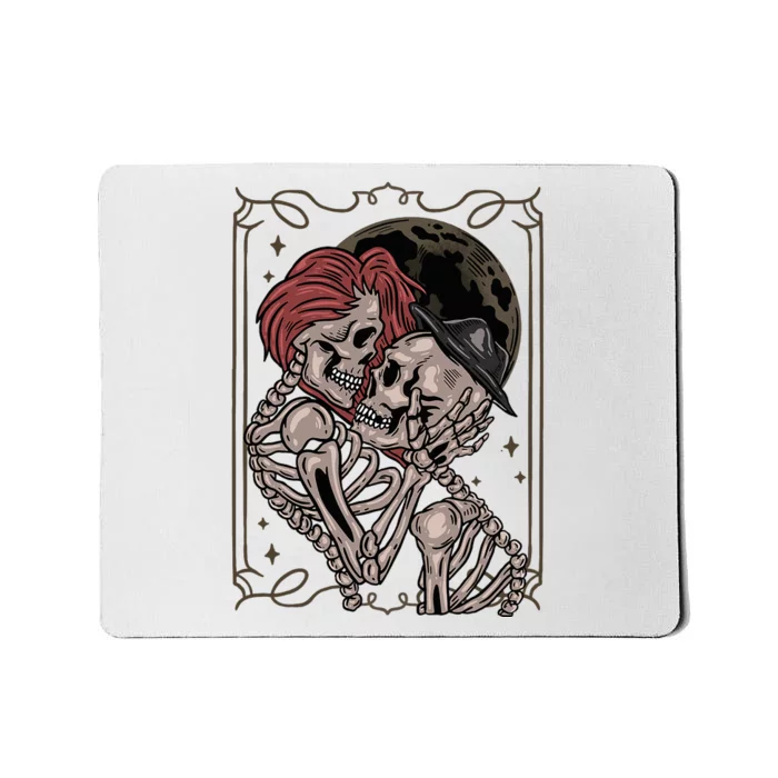 The Lovers Tarot Card Moon Goth Skeleton Gothic Skull Occult Mousepad