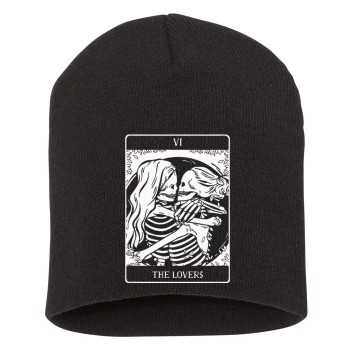 The Lovers Tarot Card Occult Goth Lesbian Skeleton Halloween Short Acrylic Beanie