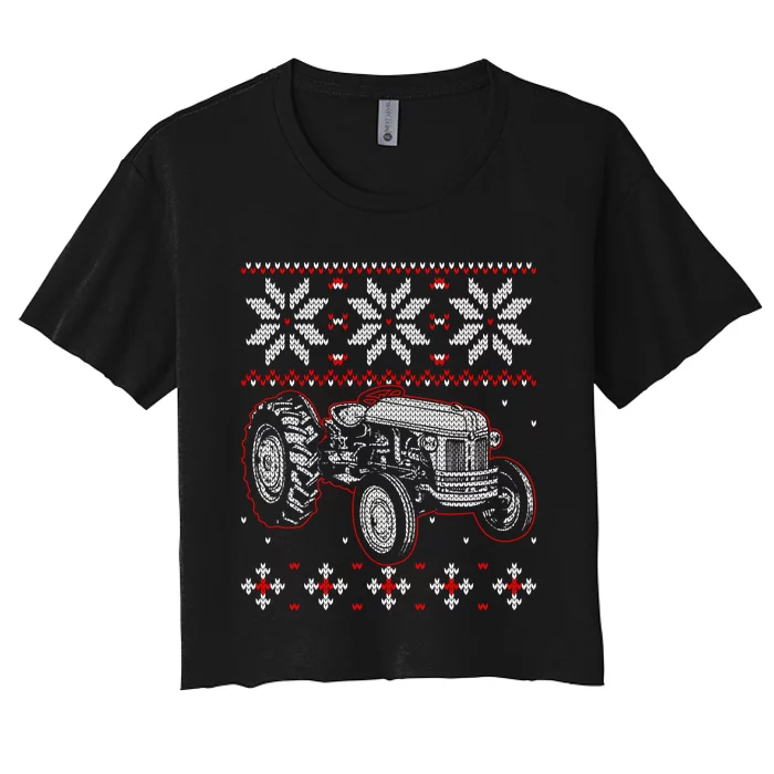 Tractor Lover Ugly Christmas Sweater Farmer Farming Xmas Women's Crop Top Tee