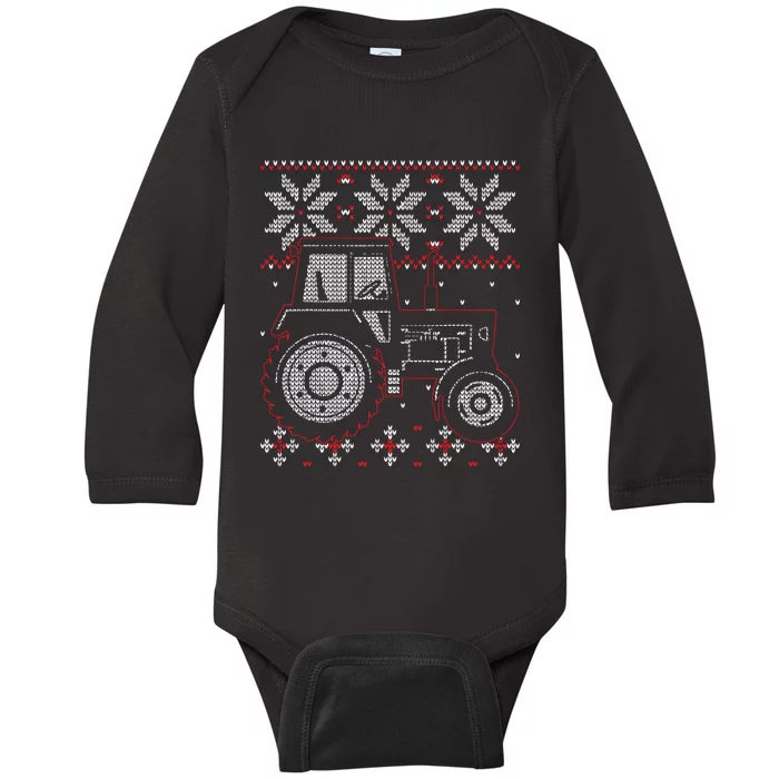 Tractor Lover Ugly Christmas Farmer Farming Xmas Gift Baby Long Sleeve Bodysuit