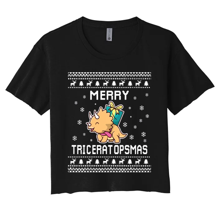 Triceratops Lover Ugly Christmas Sweater For Holidays Sweatshirt Women's Crop Top Tee