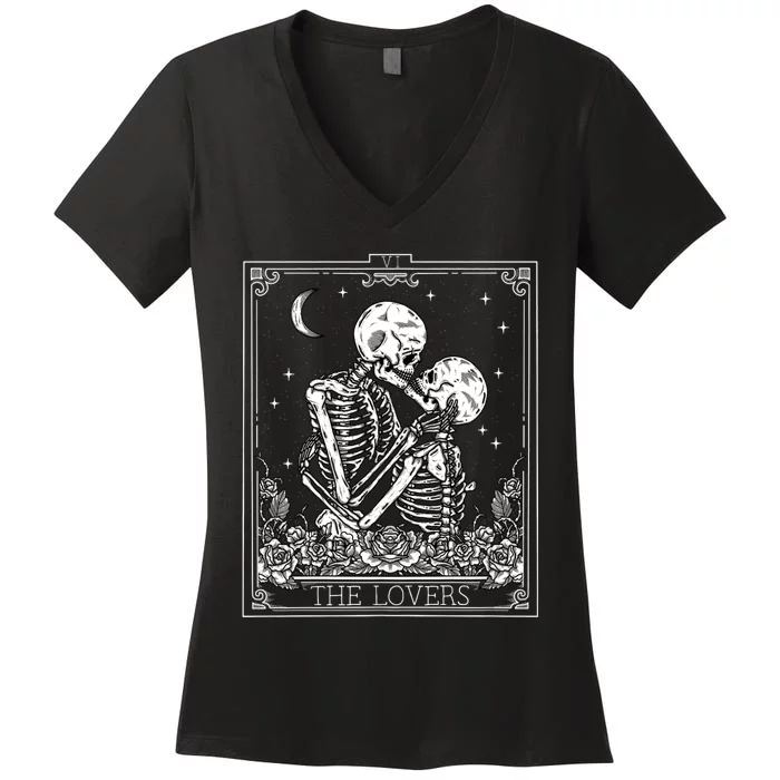 The Lovers Vintage Tarot Card Astrology Goth Halloween Women Women's V-Neck T-Shirt