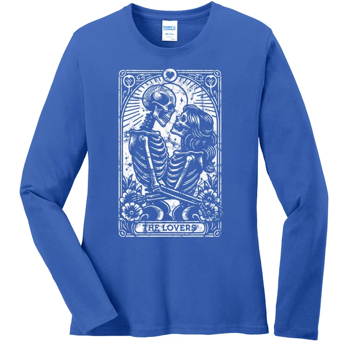 The Lovers Vintage Skeleton Couple Skull Gothic Tarot Card Ladies Long Sleeve Shirt