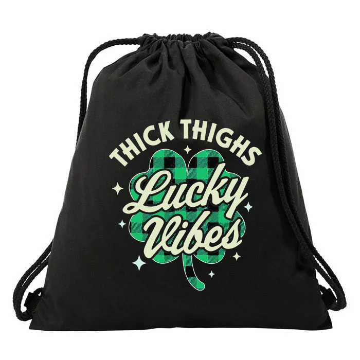 Thickhighs Lucky Vibes Buffalo Plaid Saint Patrick's Day Drawstring Bag