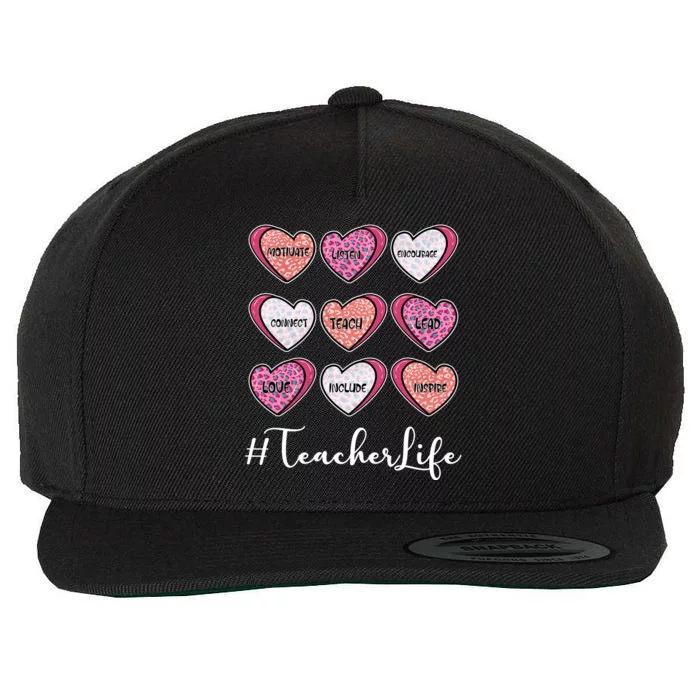 Teachers Life Valentines Day Heart Candy Wool Snapback Cap