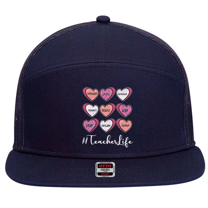 Teachers Life Valentines Day Heart Candy 7 Panel Mesh Trucker Snapback Hat