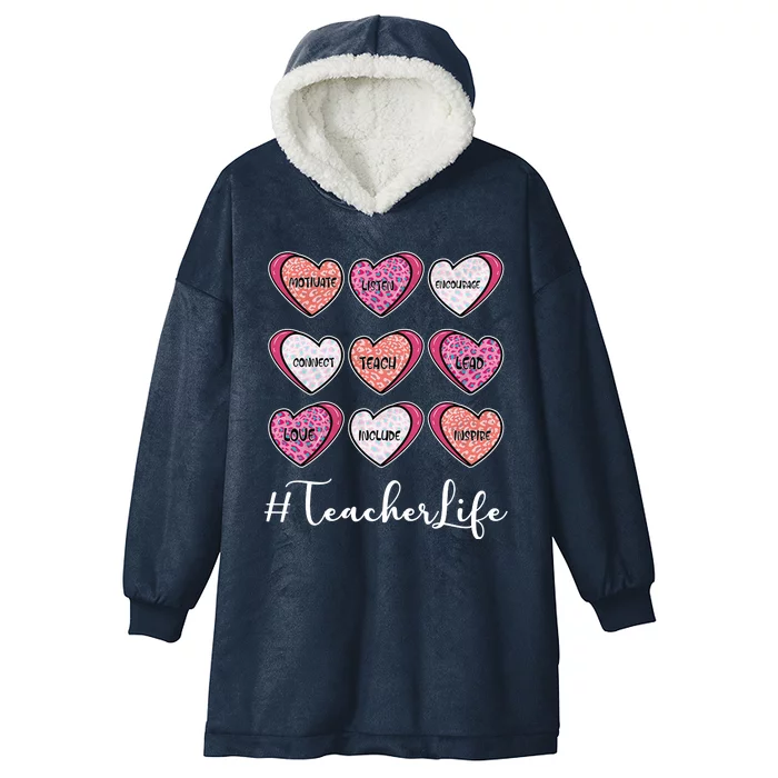 Teachers Life Valentines Day Heart Candy Hooded Wearable Blanket