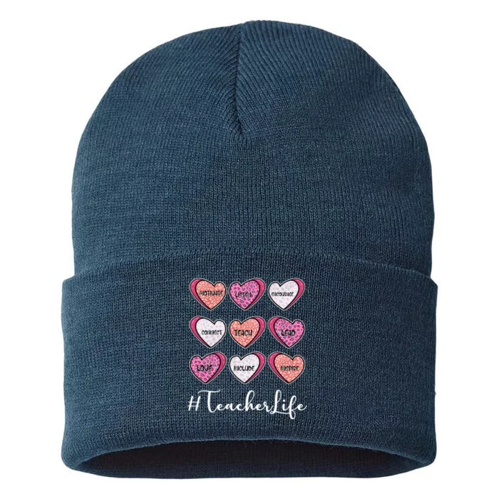 Teachers Life Valentines Day Heart Candy Sustainable Knit Beanie