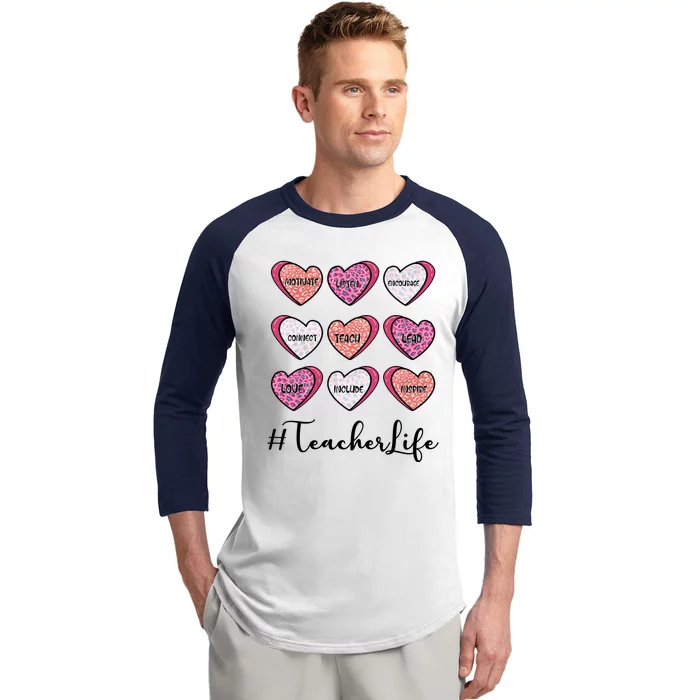 Teachers Life Valentines Day Heart Candy Baseball Sleeve Shirt