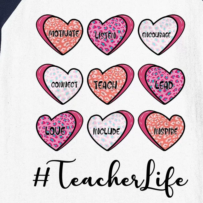 Teachers Life Valentines Day Heart Candy Baseball Sleeve Shirt