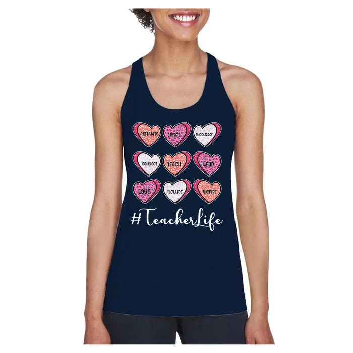 Teachers Life Valentines Day Heart Candy Women's Racerback Tank