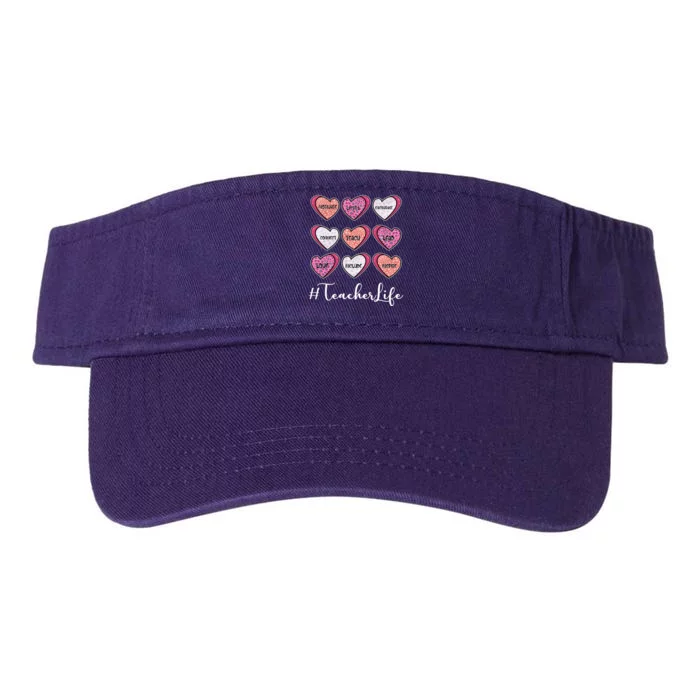 Teachers Life Valentines Day Heart Candy Valucap Bio-Washed Visor