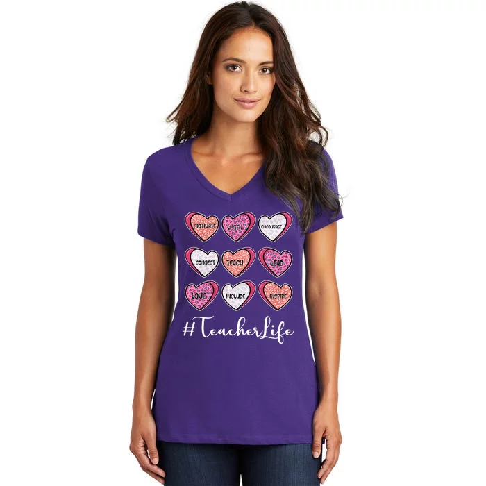 Teachers Life Valentines Day Heart Candy Women's V-Neck T-Shirt