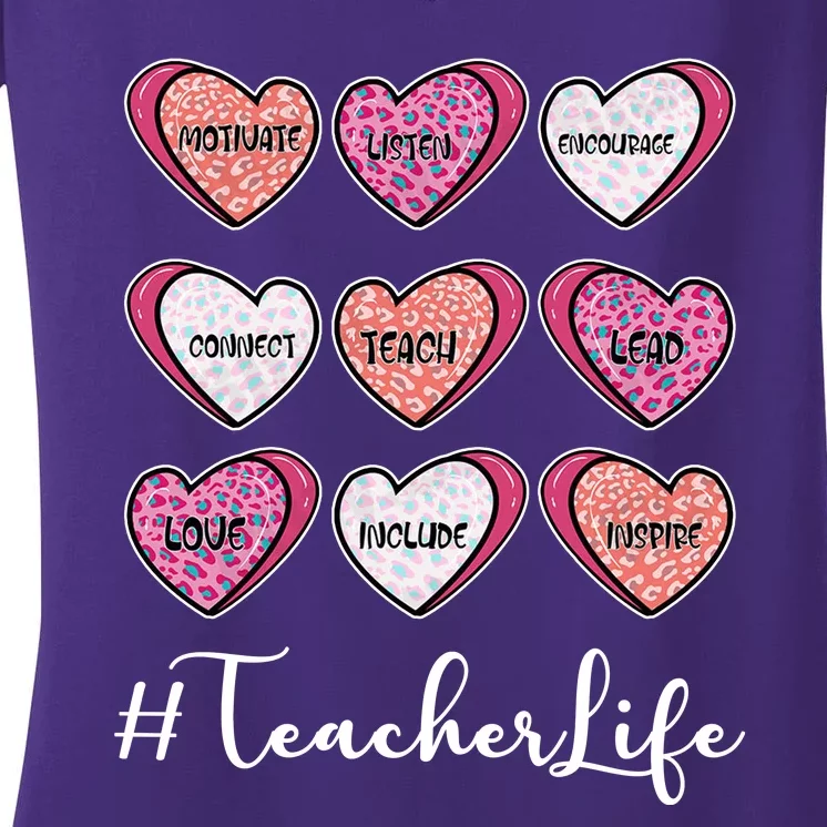 Teachers Life Valentines Day Heart Candy Women's V-Neck T-Shirt