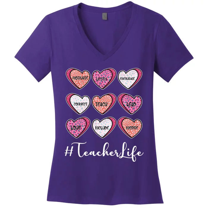 Teachers Life Valentines Day Heart Candy Women's V-Neck T-Shirt