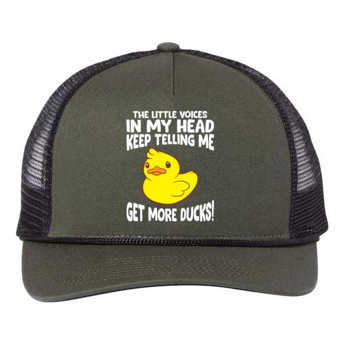 The Little Voices In My Head Keep Telling Me Get More Ducks Gift Retro Rope Trucker Hat Cap