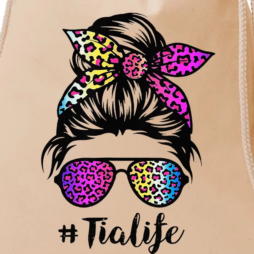 Tia life with Rainbow Leopard Messy Bun Mother's Day Drawstring Bag