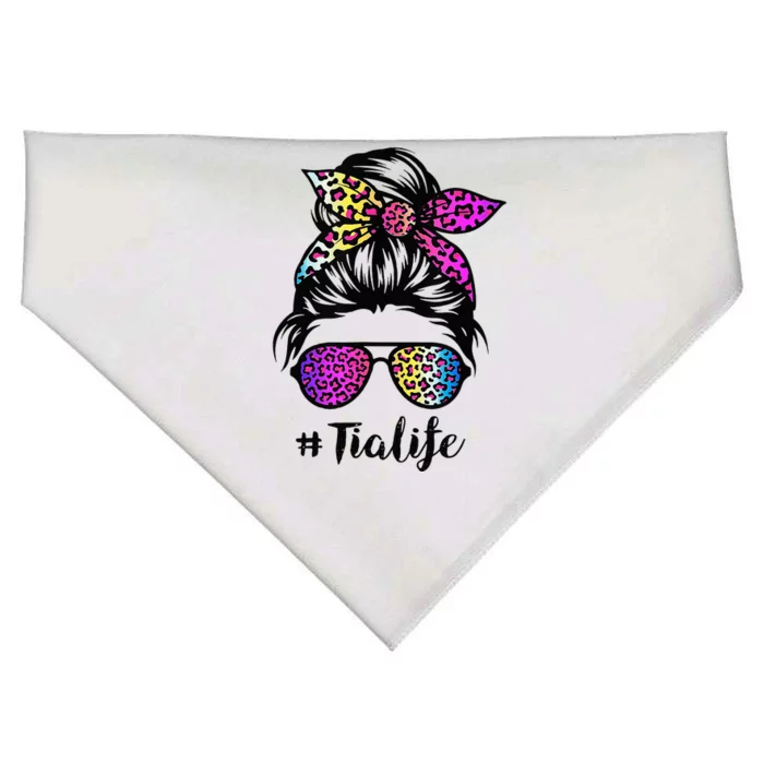 Tia life with Rainbow Leopard Messy Bun Mother's Day USA-Made Doggie Bandana