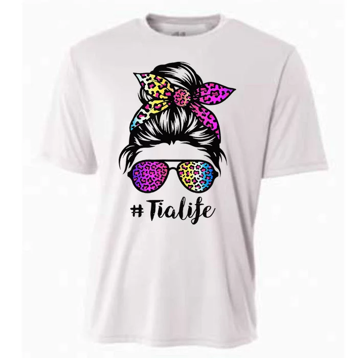 Tia life with Rainbow Leopard Messy Bun Mother's Day Cooling Performance Crew T-Shirt