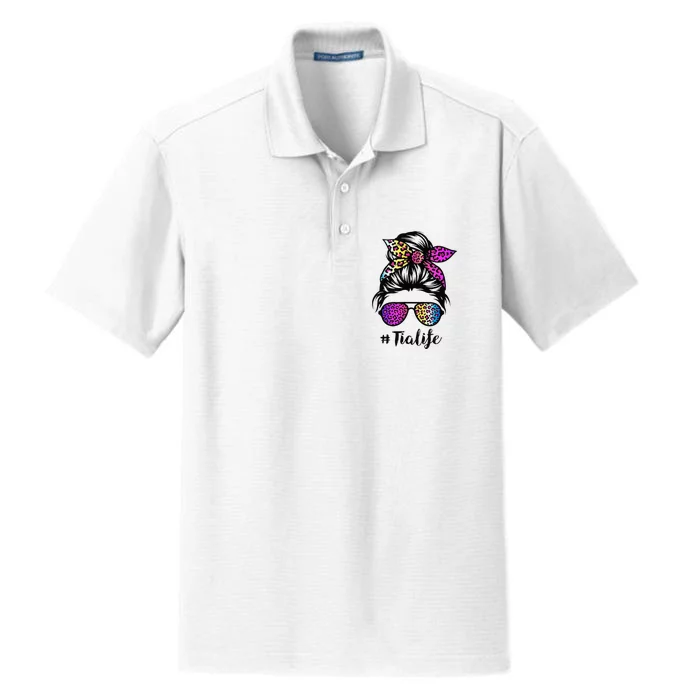 Tia life with Rainbow Leopard Messy Bun Mother's Day Dry Zone Grid Performance Polo