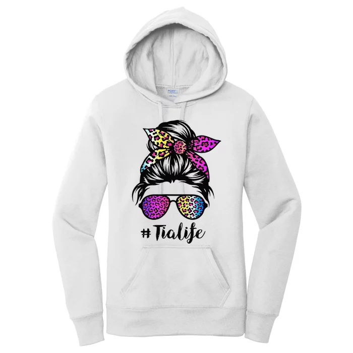 Tia life with Rainbow Leopard Messy Bun Mother's Day Women's Pullover Hoodie