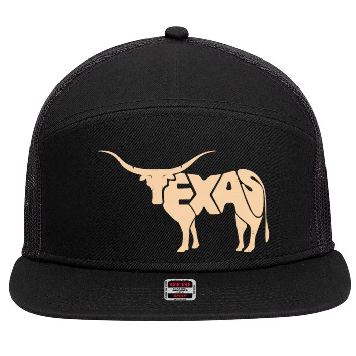 Texas Longhorn Word Art - Cool Animal 7 Panel Mesh Trucker Snapback Hat