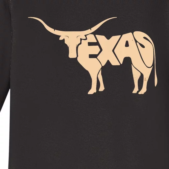 Texas Longhorn Word Art - Cool Animal Baby Long Sleeve Bodysuit