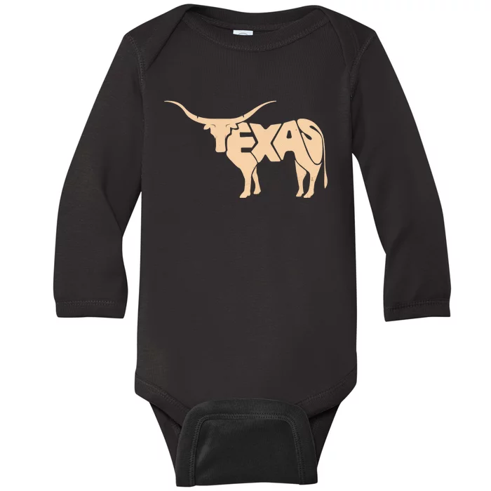 Texas Longhorn Word Art - Cool Animal Baby Long Sleeve Bodysuit