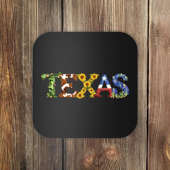 Texasthemed Letters With Cactus Sunflowers & Bluebonnets Coaster