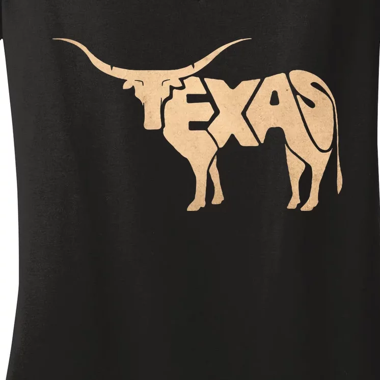 Texas Longhorn Word Art Cool Animal Women's V-Neck T-Shirt