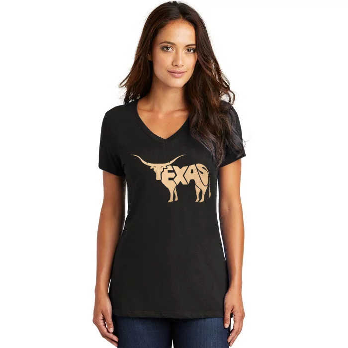 Texas Longhorn Word Art Cool Animal Women's V-Neck T-Shirt