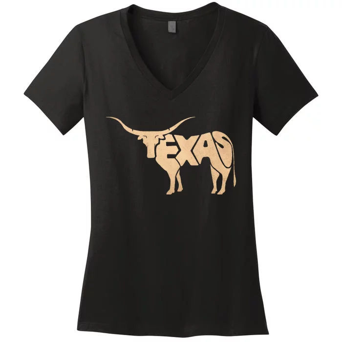 Texas Longhorn Word Art Cool Animal Women's V-Neck T-Shirt