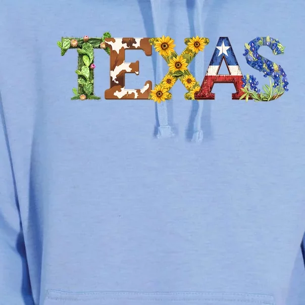 Texasthemed Letters With Cactus Sunflowers & Bluebonnets Unisex Surf Hoodie