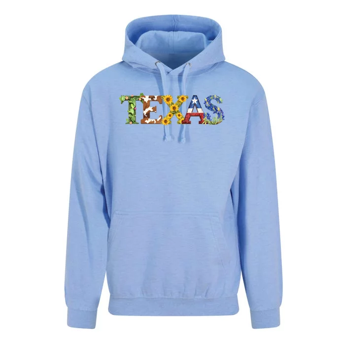 Texasthemed Letters With Cactus Sunflowers & Bluebonnets Unisex Surf Hoodie