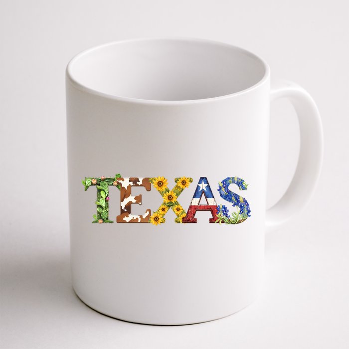 Texasthemed Letters With Cactus Sunflowers & Bluebonnets Front & Back Coffee Mug