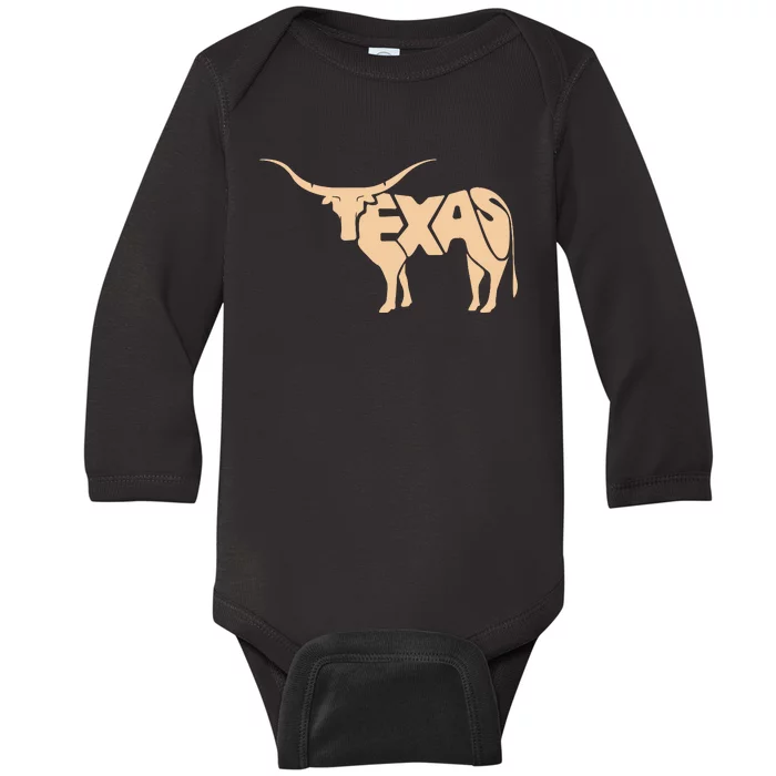 Texas Longhorn Word Art Cool Animal Baby Long Sleeve Bodysuit