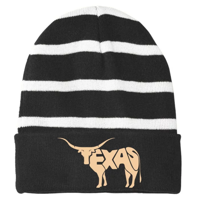 Texas Longhorn Word Art Cool Animal Striped Beanie with Solid Band