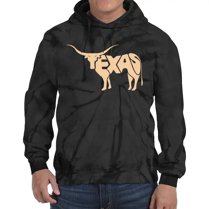 Texas Longhorn Word Art Cool Animal Tie Dye Hoodie