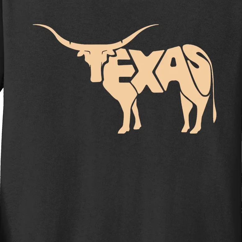 Texas Longhorn Word Art Cool Animal Kids Long Sleeve Shirt