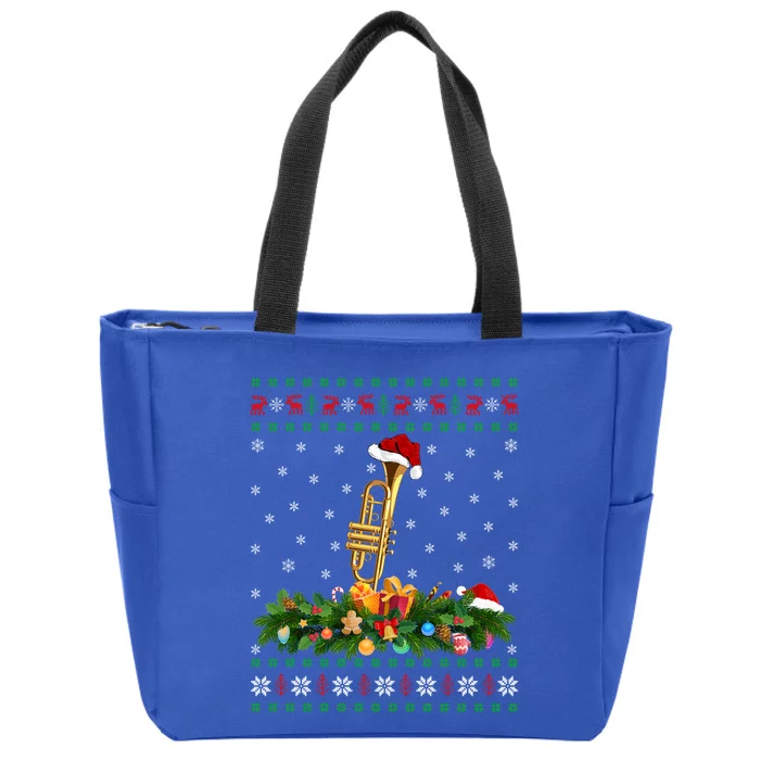 Trumpet Lover Xmas Santa Hat Ugly Trumpet Christmas Gift Zip Tote Bag