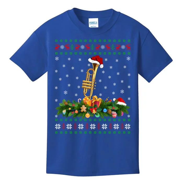 Trumpet Lover Xmas Santa Hat Ugly Trumpet Christmas Funny Gift Kids T-Shirt