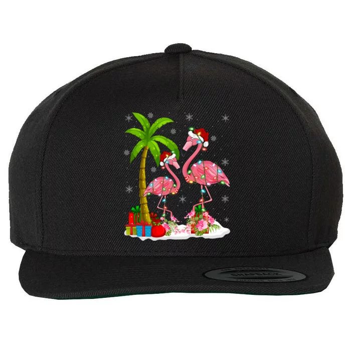 Tropical Lighting Xmas Palm Tree Pink Flamingo Christmas Gift Wool Snapback Cap