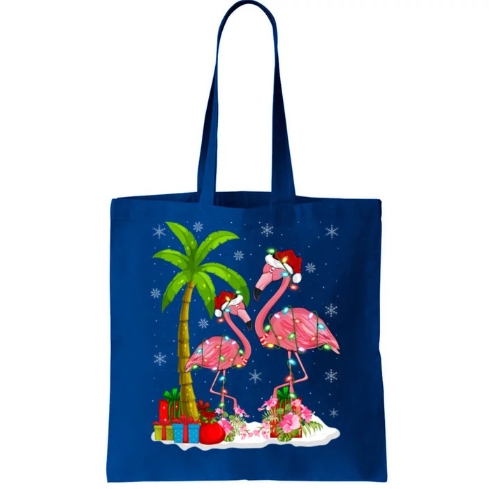 Tropical Lighting Xmas Palm Tree Pink Flamingo Christmas Gift Tote Bag