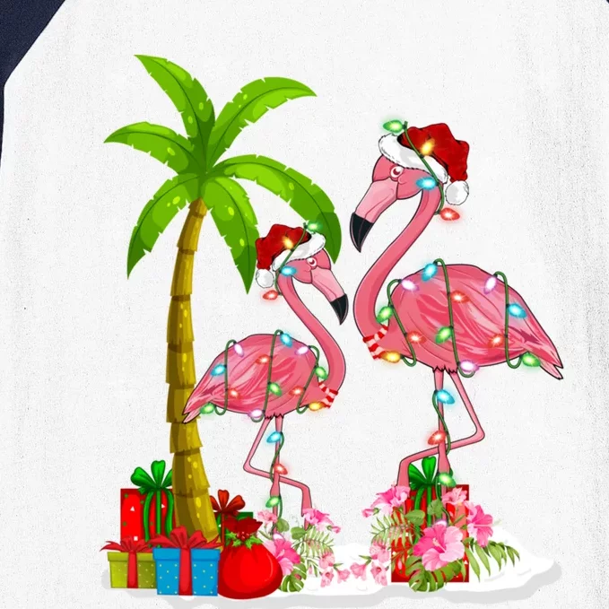 Tropical Lighting Xmas Palm Tree Pink Flamingo Christmas Gift Baseball Sleeve Shirt