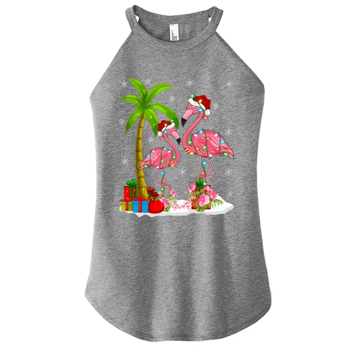 Tropical Lighting Xmas Palm Tree Pink Flamingo Christmas Gift Women’s Perfect Tri Rocker Tank