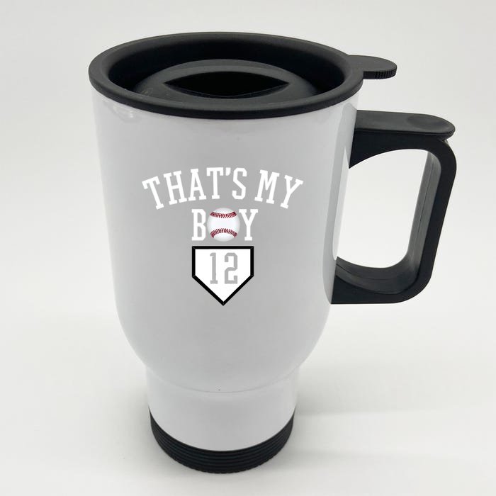 That's My #12 Baseball Number 12 Jersey Baseball Mom Dad Funny Gift Front & Back Stainless Steel Travel Mug