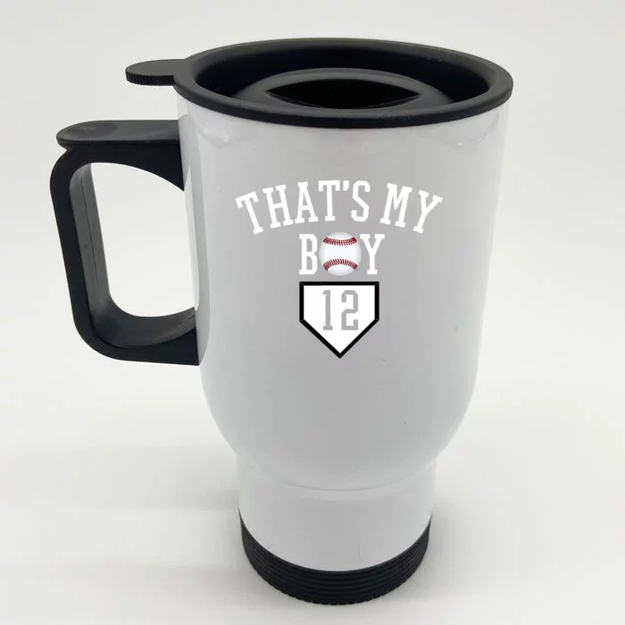 That's My #12 Baseball Number 12 Jersey Baseball Mom Dad Funny Gift Front & Back Stainless Steel Travel Mug